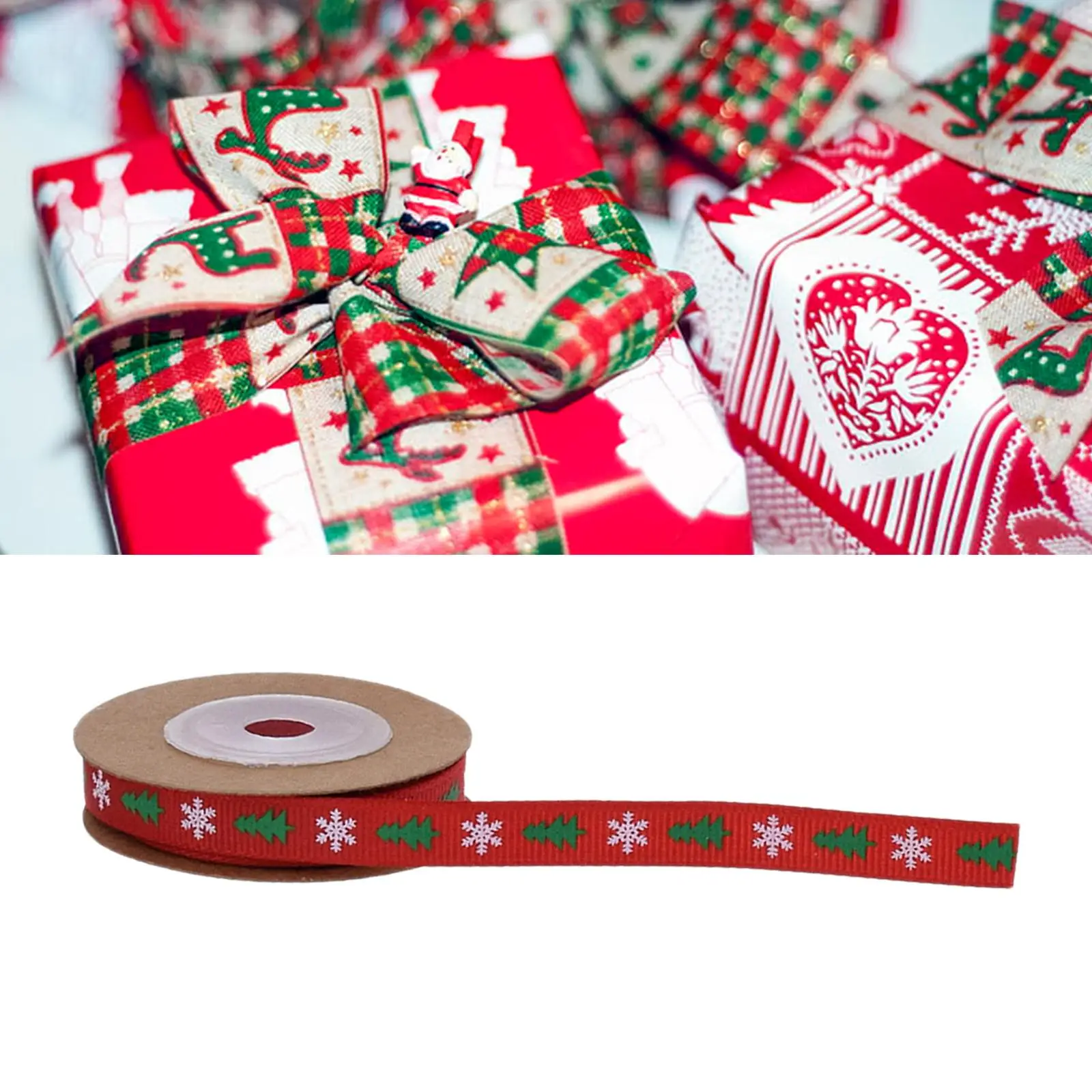 Polyester Holiday Christmas Ribbon Printed for Craft Sewing Xmas Decor Party Gift Wrapping