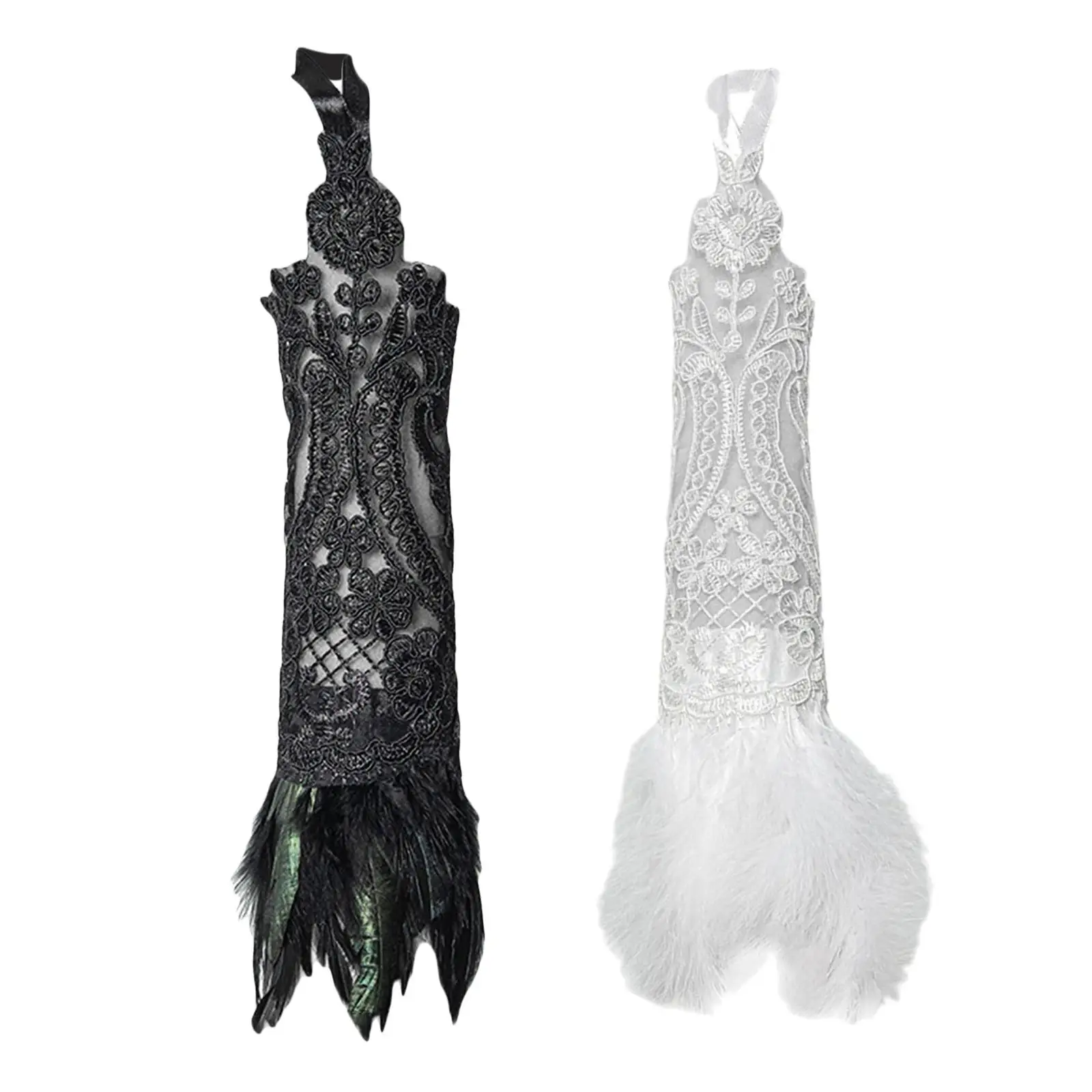 Women` Lace Glove with Feather for Evening Dance Party Cosplay
