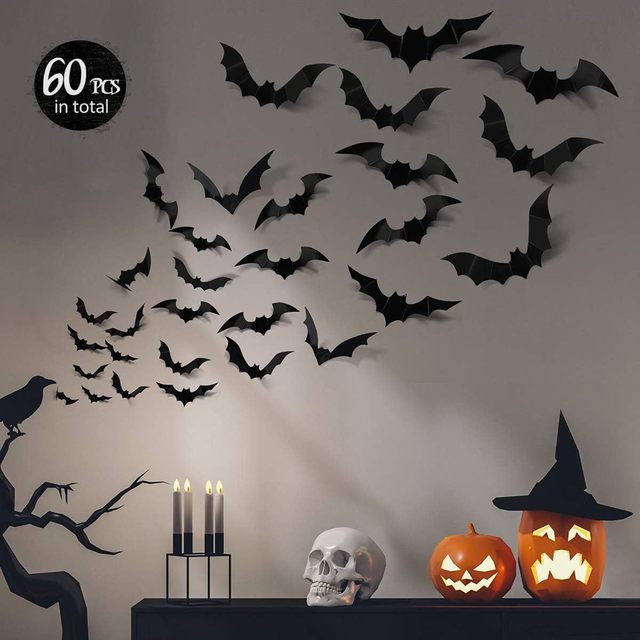 60PCS Halloween Bats Decoration 4 Different Sizes Realistic PVC