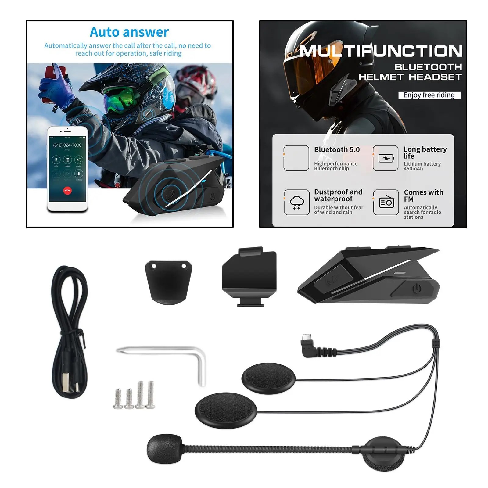 Motorcycle  5.0 Headset Noise-Canceling Stereo with  50mAh Battery Headphone for Driving  Riding