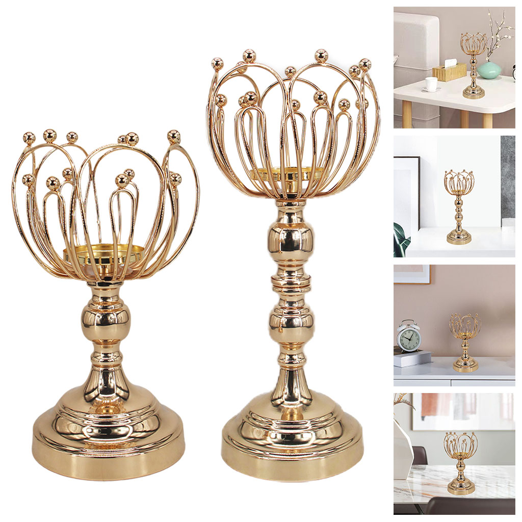 Gold Candle Holders Tea Light Stand Pillar Accessories for Home Decoration