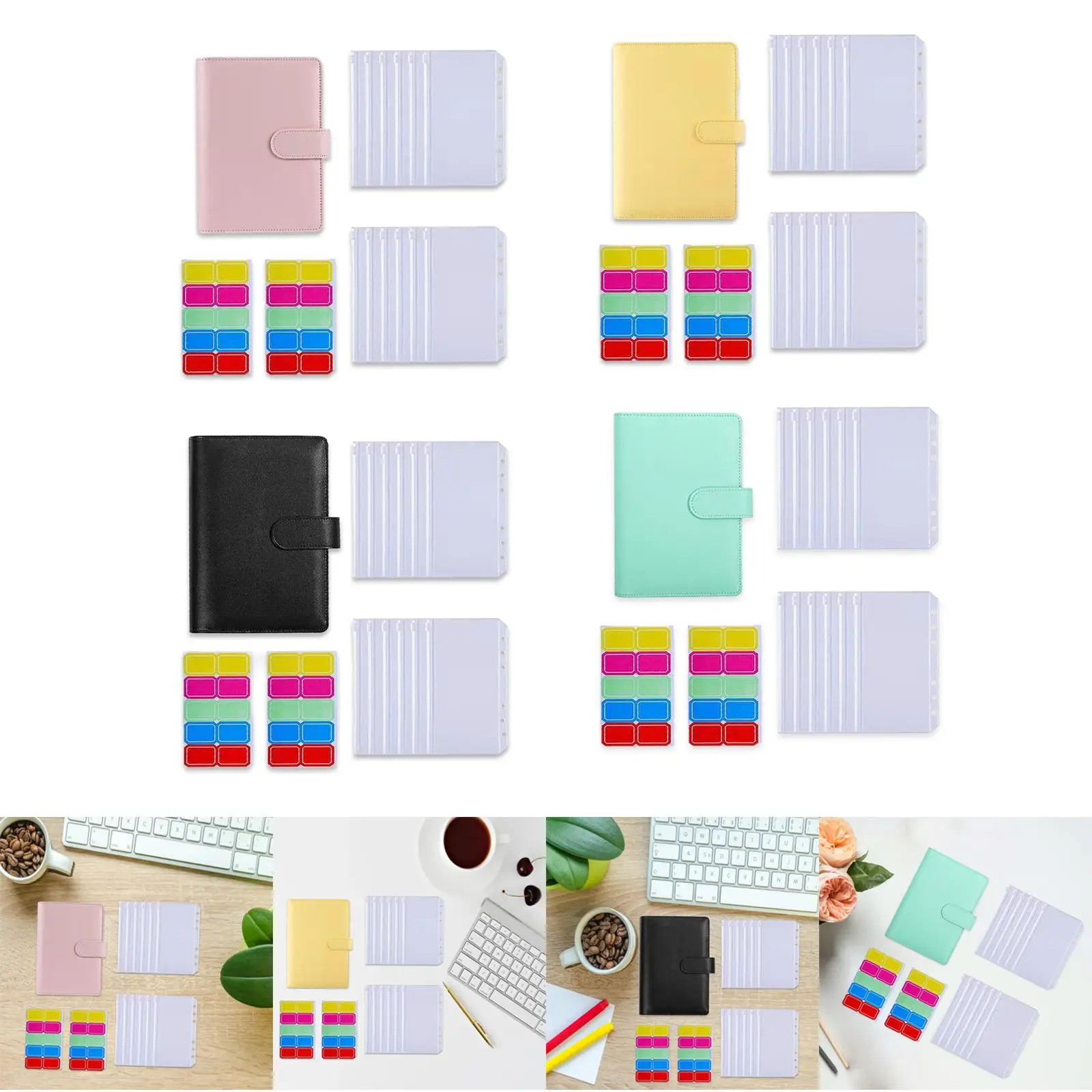 PU Leather A6 Notebook Binder Budget Binder Money Organizer and label Stickers A6 Loose Leaf Money