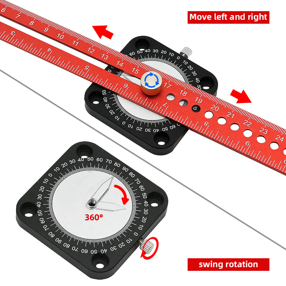 Holzbearbeitung Glasritzrades Kompass Winkel Scoring Herrscher Einstellbare T-typ Herrscher Aluminium 360 ° Winkel Kennzeichnung Gauge DIY Mess Werkzeuge – Detail 3