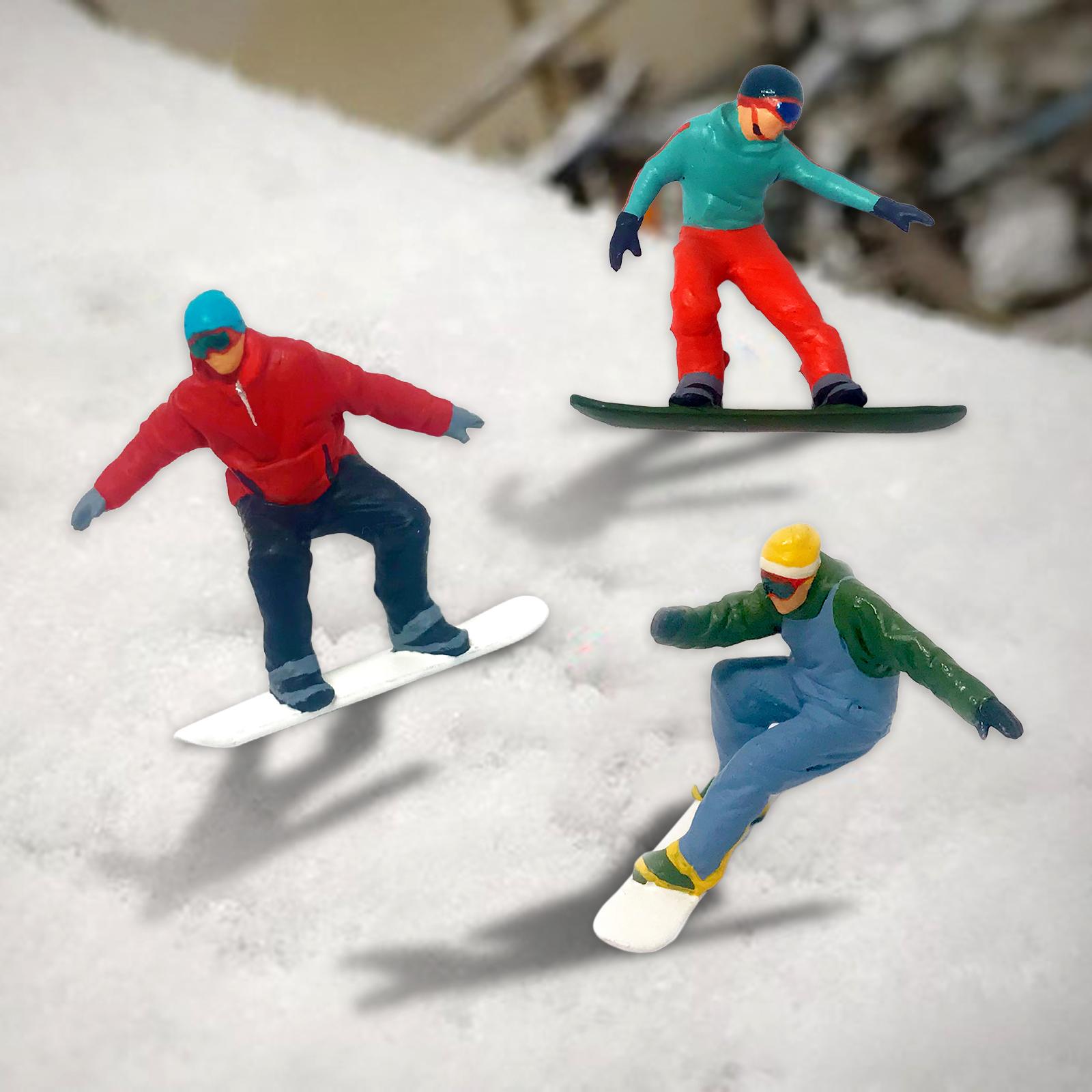 3 Pieces HO Scale 1/87 Mini Skiing Figure Diorama Building Railway Scenes Tiny People Layout Accessories