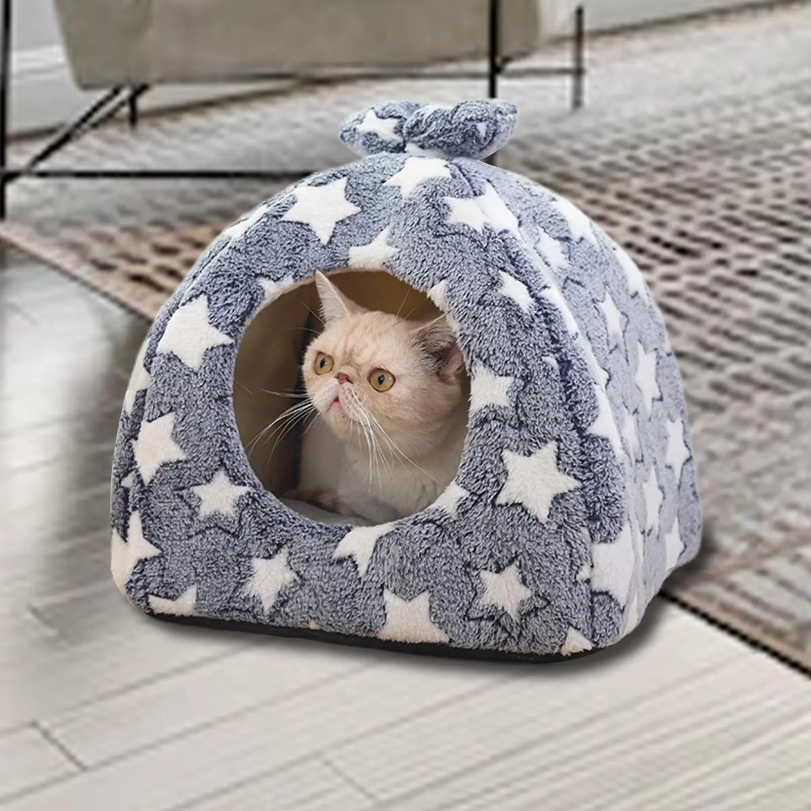 Cute Soft Plush Kittens Cat Bed pet house House Anti Slip Base Round Entrance