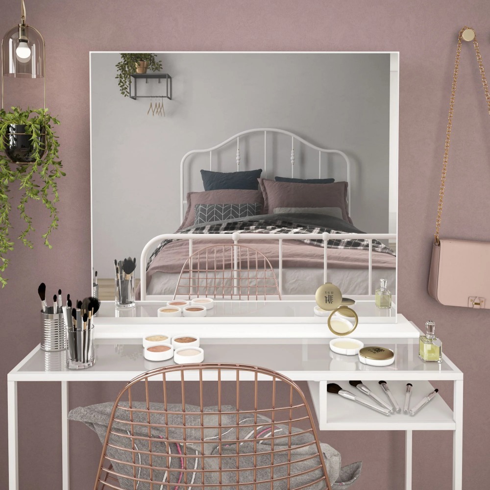 Description Picture 5 of itemWomen's Dressing Table Mirror Makeup Drawer Dresser for Bedroom Room Furniture Corner Vanity Organizer Products Light Desk Home