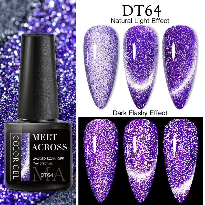 Best of MEET ACROSS Fluorescent Reflective Cat Eye Magnetic Gel Glitter Neon Gel Nail Polish Semi Permanent Nail Art Gel Polish 7ml Reviews & Tips