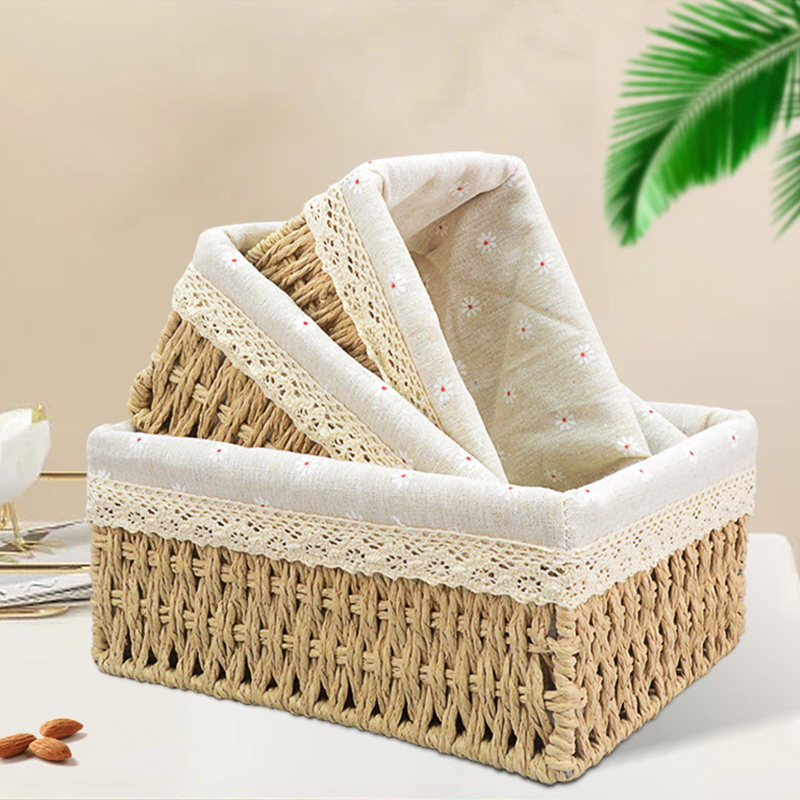 Description Picture 4 of itemS M L Woven Storage Basket Handmade Rattan Storage Box with Removable Floral Liner Home Decoration Sundries Organizer