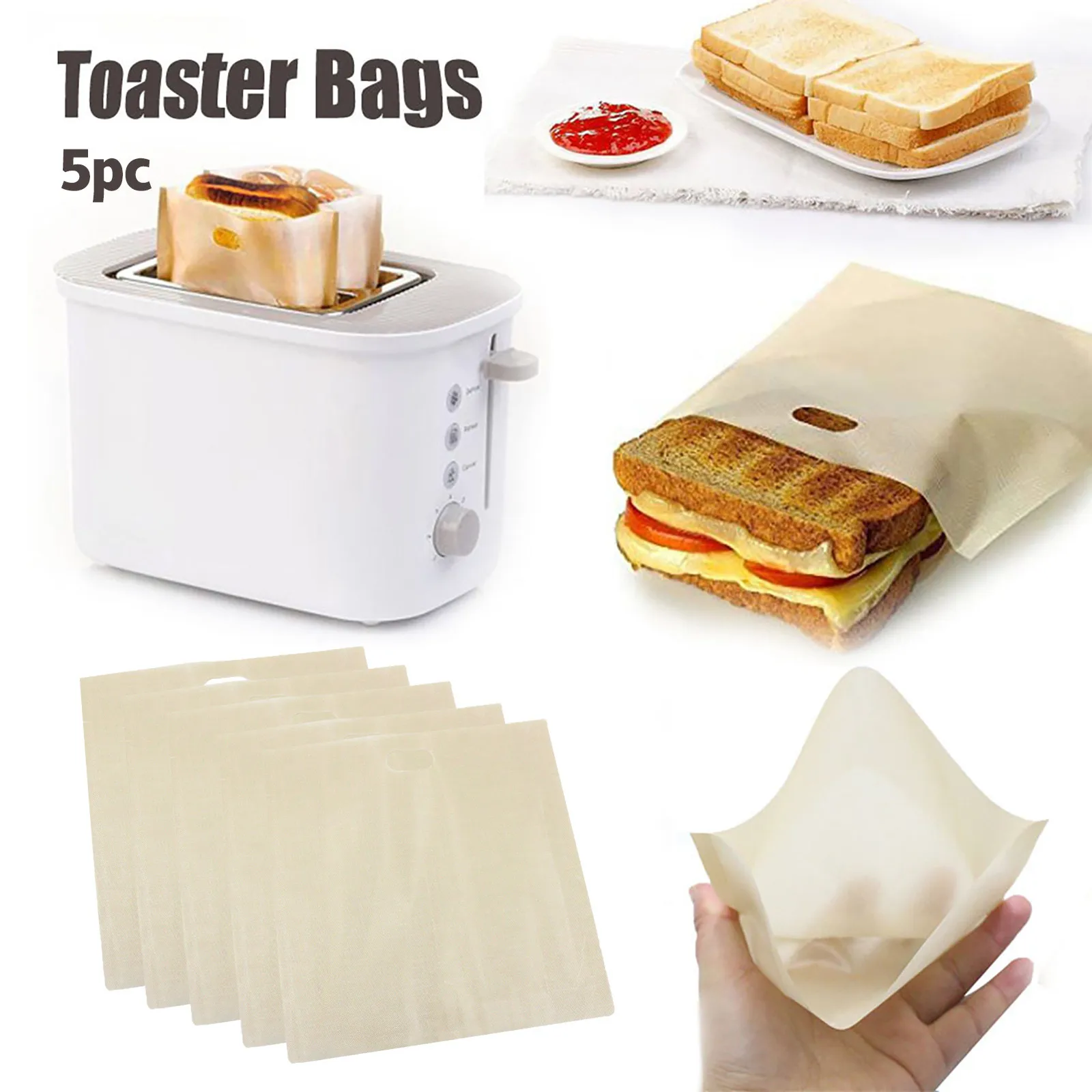 Pack of 5 Toastabags Toast Bags 100 use Acrylic Gold 