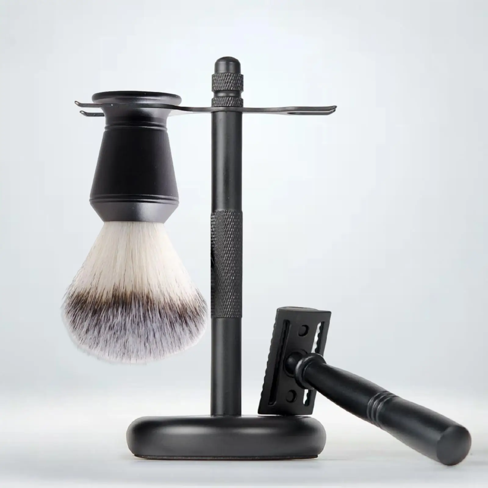 3 Pieces Shaving Set, Shaving Brush Stand Set Black Color Double Edge Safety
