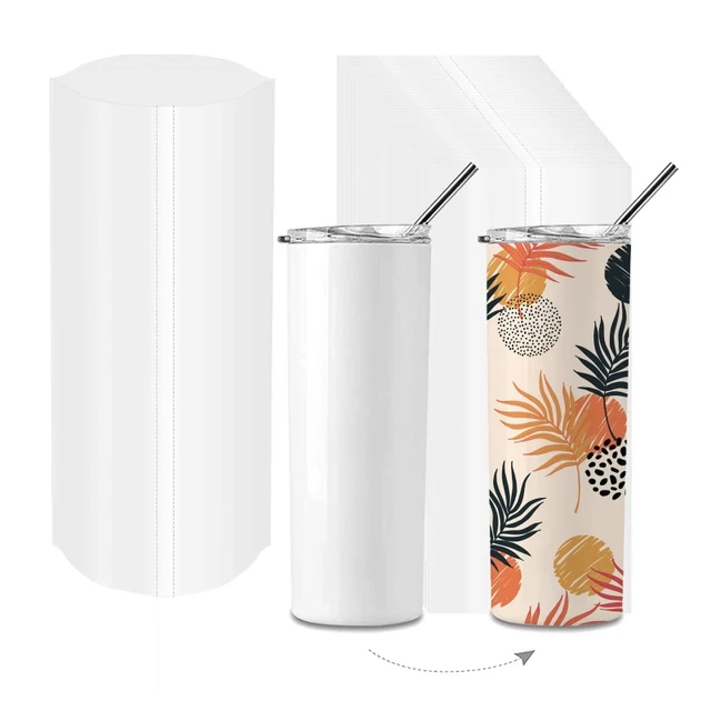 Sublimation Skinny Tumbler 20oz Shrink Wrap Kit 50pc - Sleeve, Silicone  Band, Tutorial Booklet (use in home oven!)