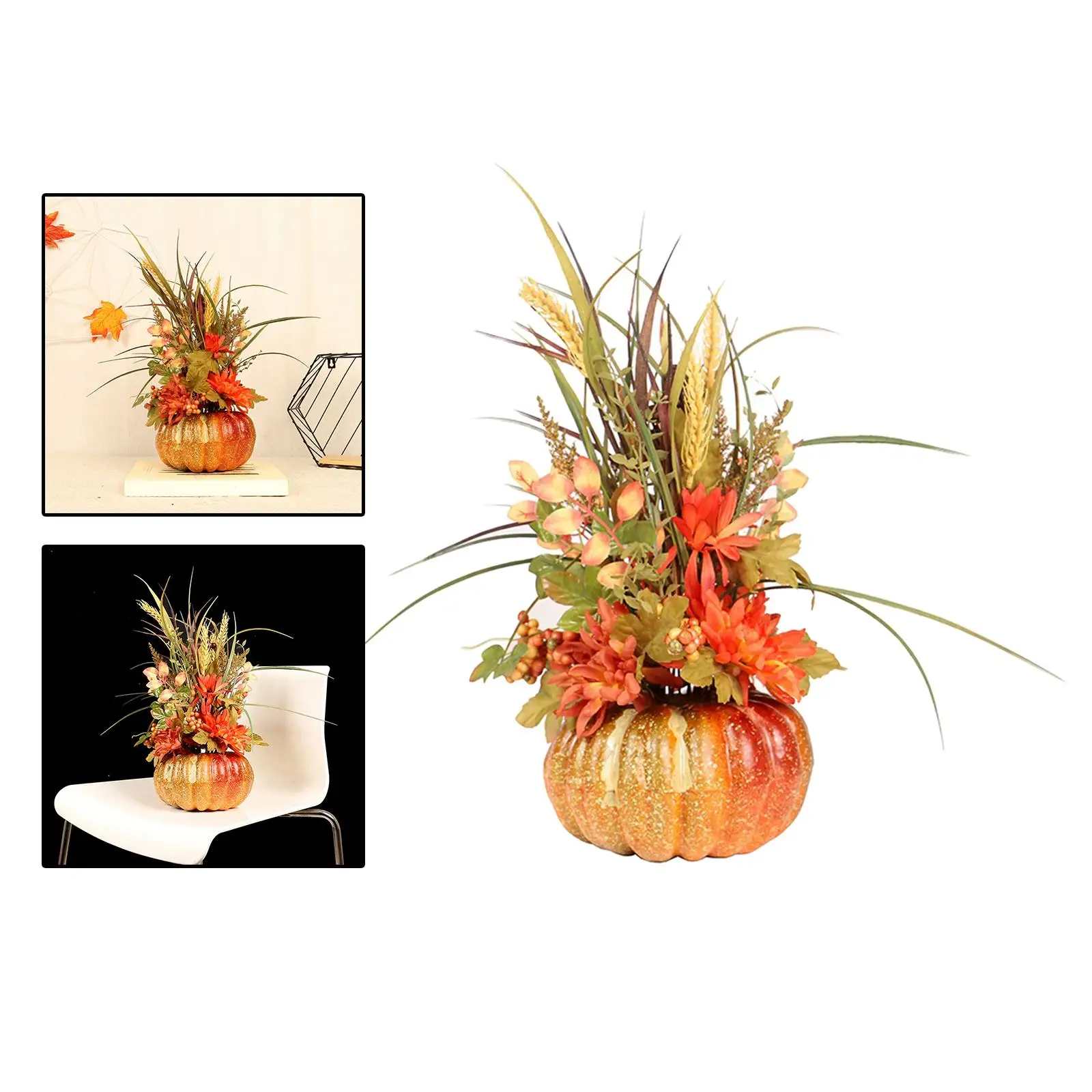 Halloween Artificial Pumpkin with Flowers, Centerpiece Floral Arrangement