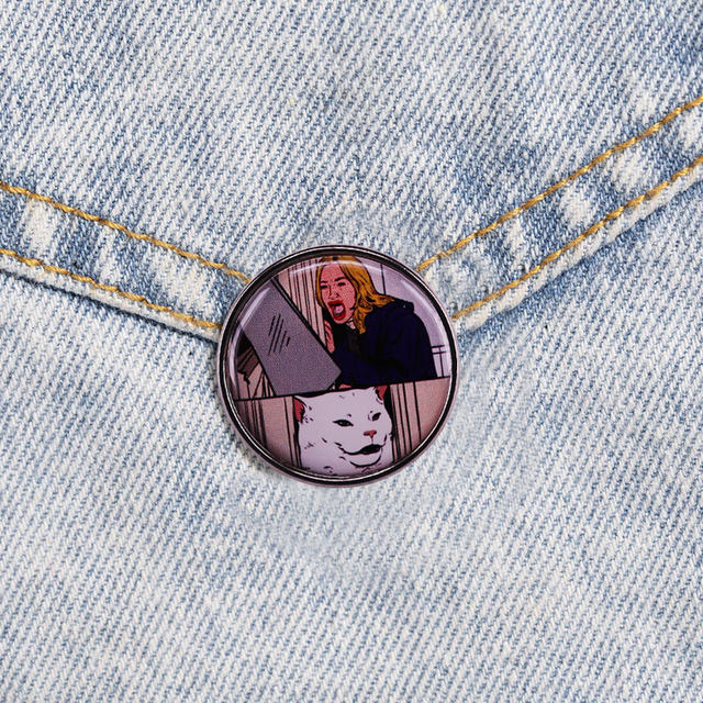 Cats Memes meme Chonky black cat crazy screaming mood pin icon in a  backpack for man woman metal brooch fashion funny badge lapel necklace  decoration - AliExpress