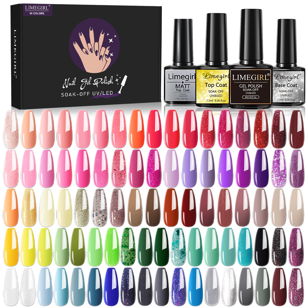 Best of Limegirl 24 / 40 / 60PCS Color Gel Nail Polish Set Glitter Gel Soak Off UV Gel Semi Permanent Base And Top Coat Nail Art Gel Kits Reviews & Tips