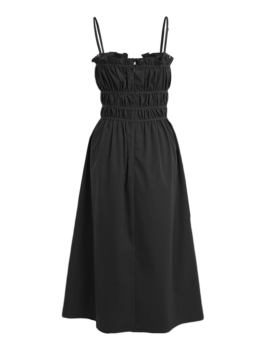 cinta de espaguete, Ruched Midi, vestido A-Line