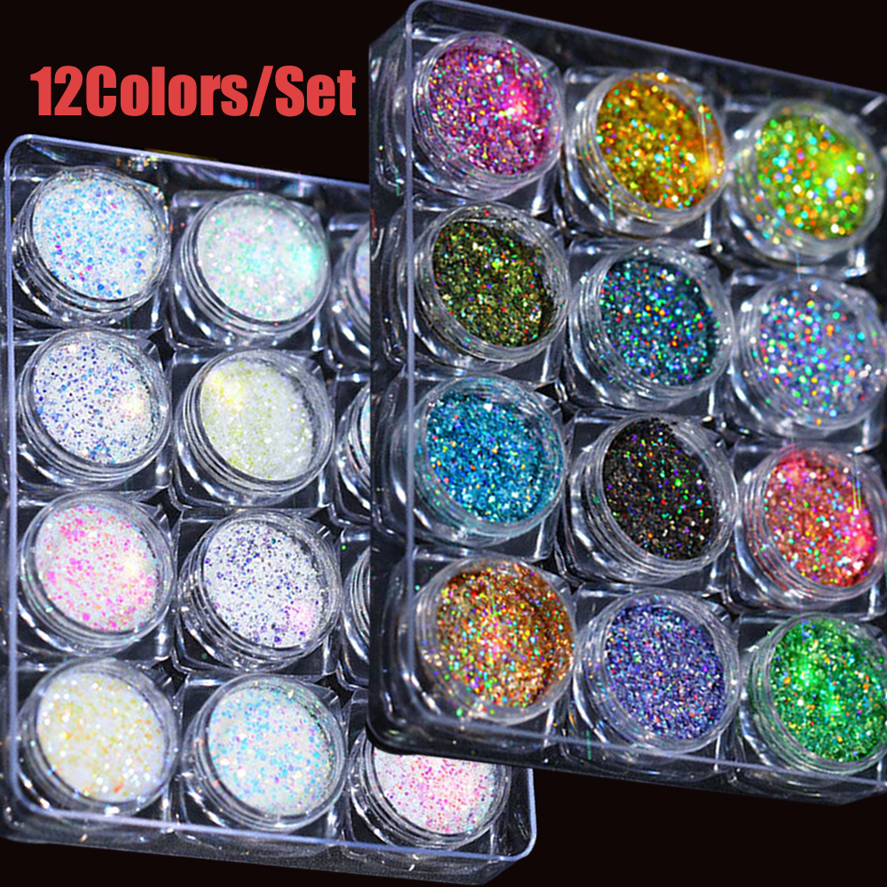 Best of 12Jars / set Christmas Holographic Glitter Sequins Colourful Chunky Glitter Nail Art Sequins Mixed-Size Xmas Girl Manicure Glitter Reviews & Tips