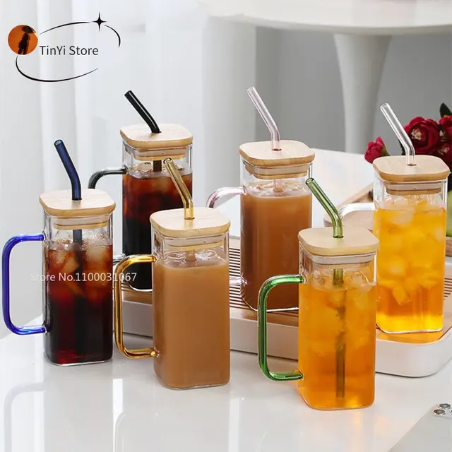 Mason Jars For Drinking Cup Bubble Tea Glass Cup With Bamboo Lid Reusable  Glass Boba Smoothie Cup With Stainless Steel Straw Cup - Glass - AliExpress