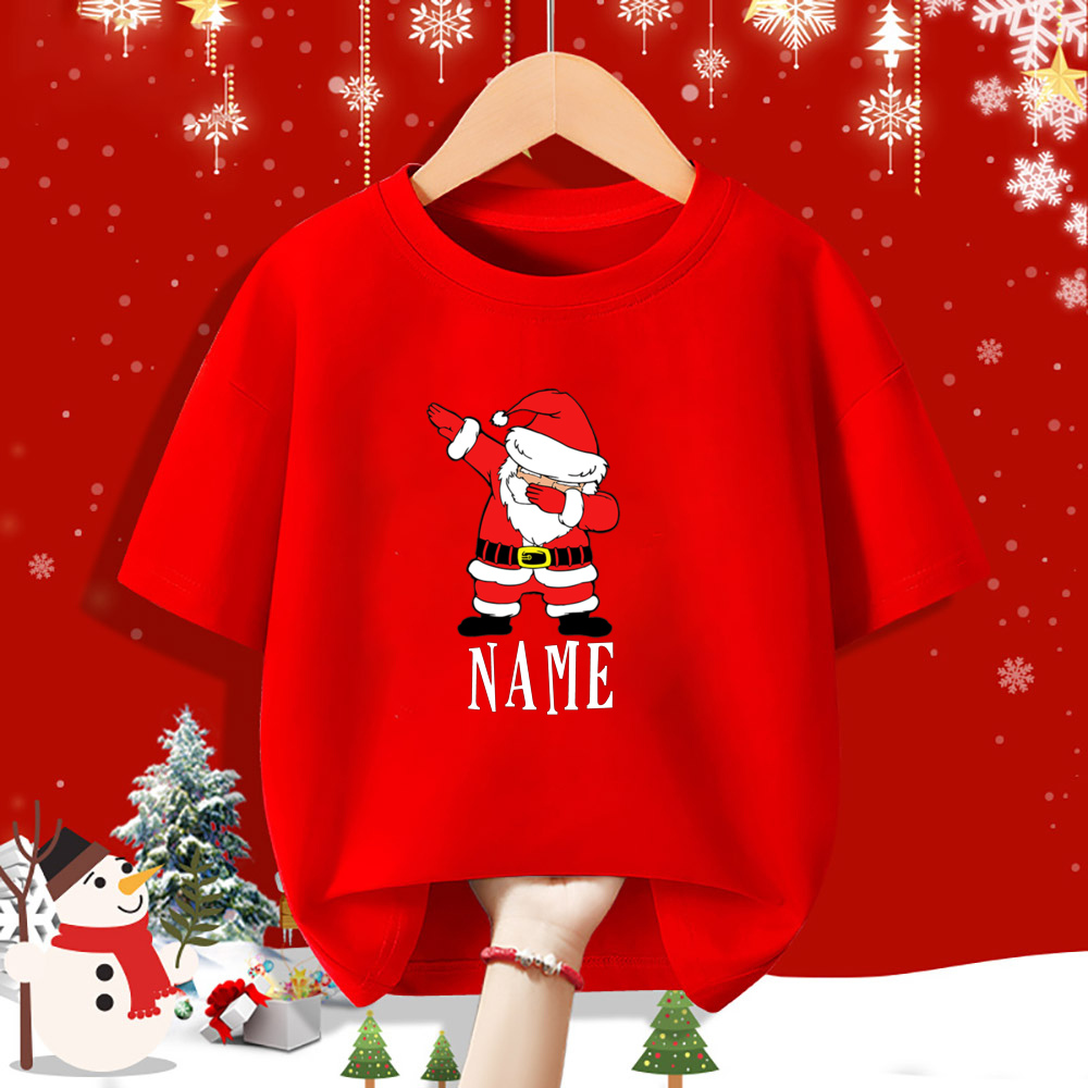 Personalisiertes Kind Weihnachten Rotes Hemd Hirsch Name Kind Kurzarm Kleidung T-Shirt Geschwister Passendes Weihnachtsoutfit Kinder T-Shirts – Detail 17