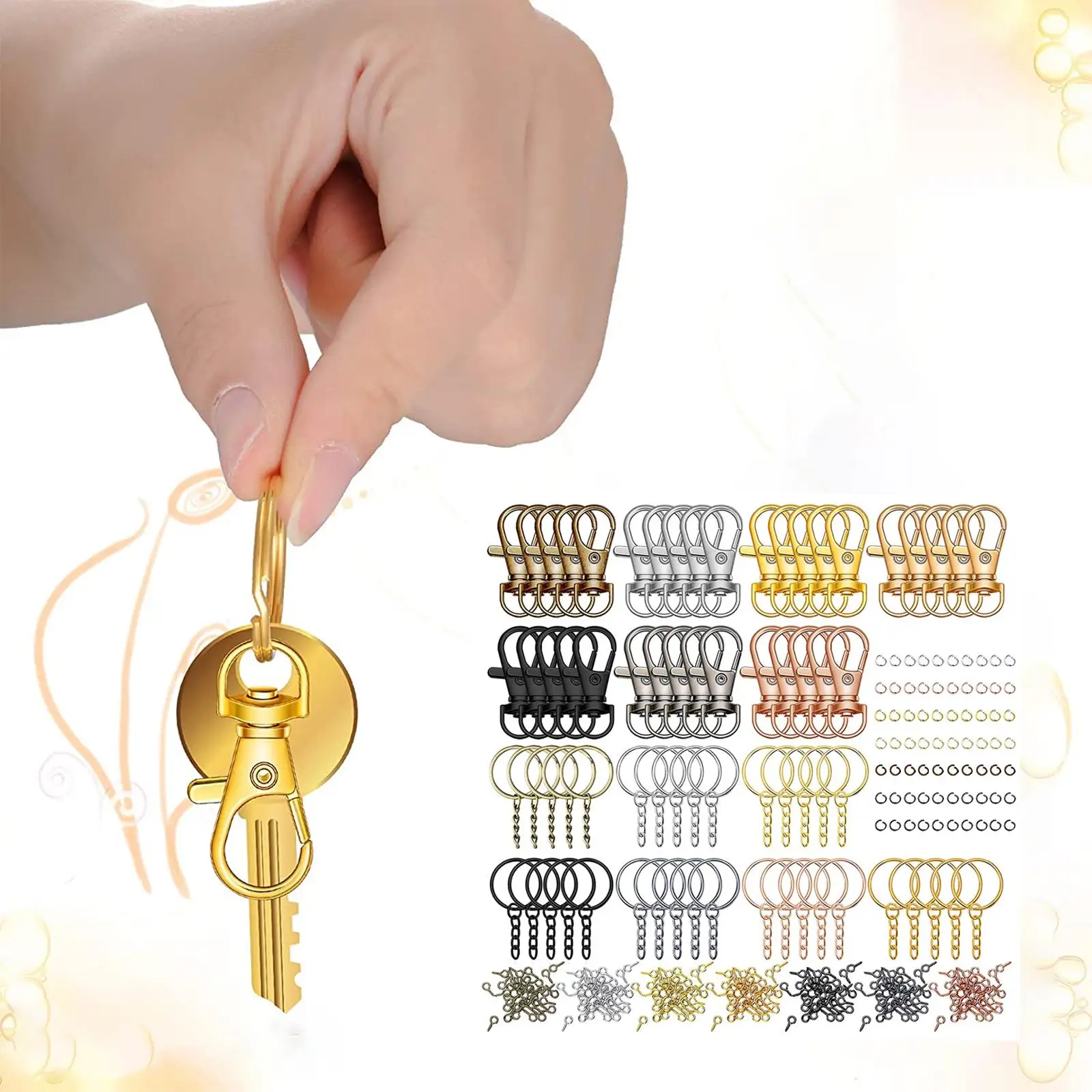 350x Keychain Rings Open Jump Rings with Chain Lobster Clasp Swivel Snap Hooks Keys Lanyard for Accessories Pendants