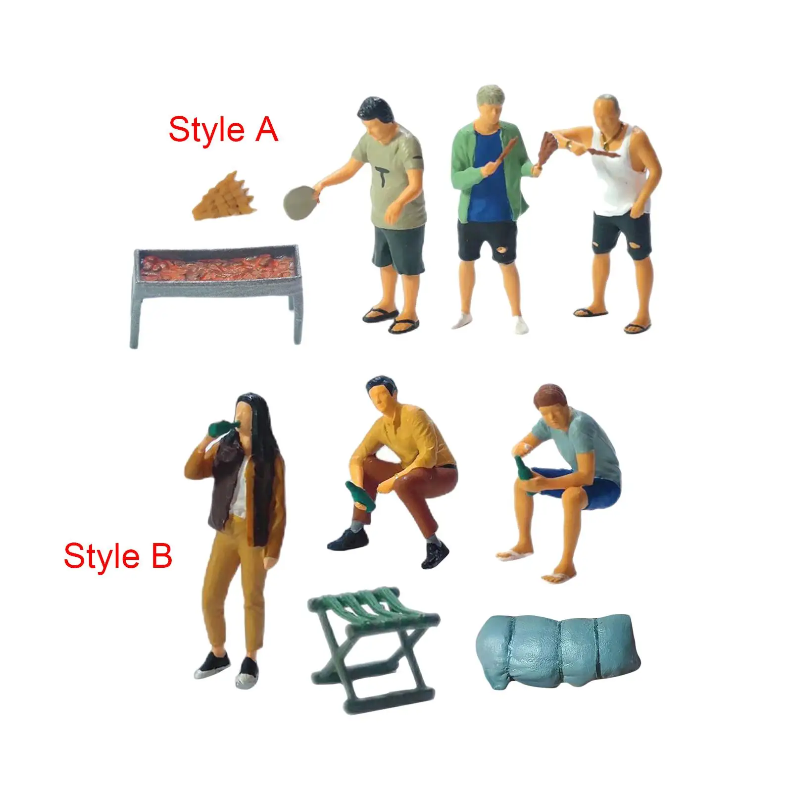 5x 1/64 BBQ People Figures Set Micro Landscape Movie Props Sand Table Layout Decoration Miniature Resin Figurines Dioramas Decor