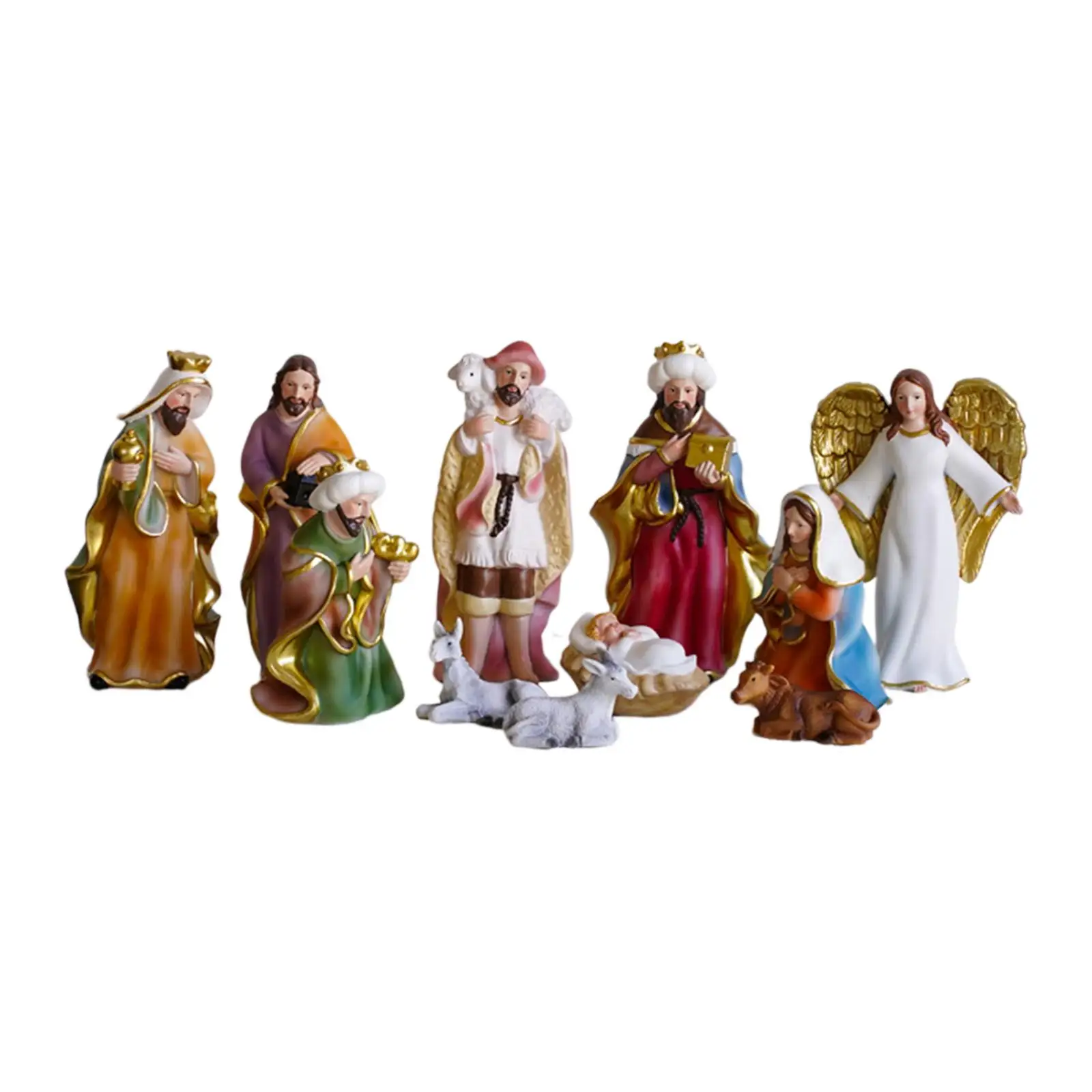 11 Pieces Nativity Scene Figurine Colorful Manger Set Ornaments Christian Sacred