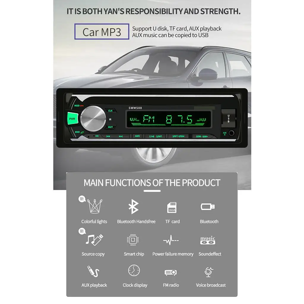 Car Bluetooth Car Radio MP3 Player Stereo AUX Audio Electronics