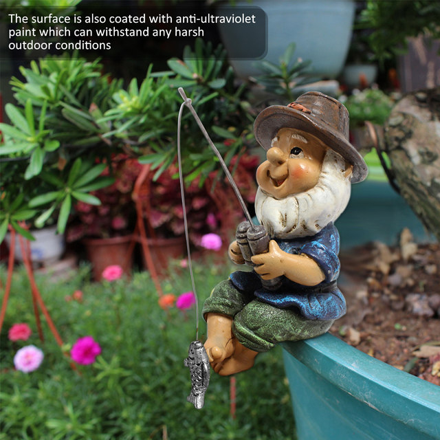 Resin Fisherman Boy Fishing Rod Figurine Sculpture Pond Fishing