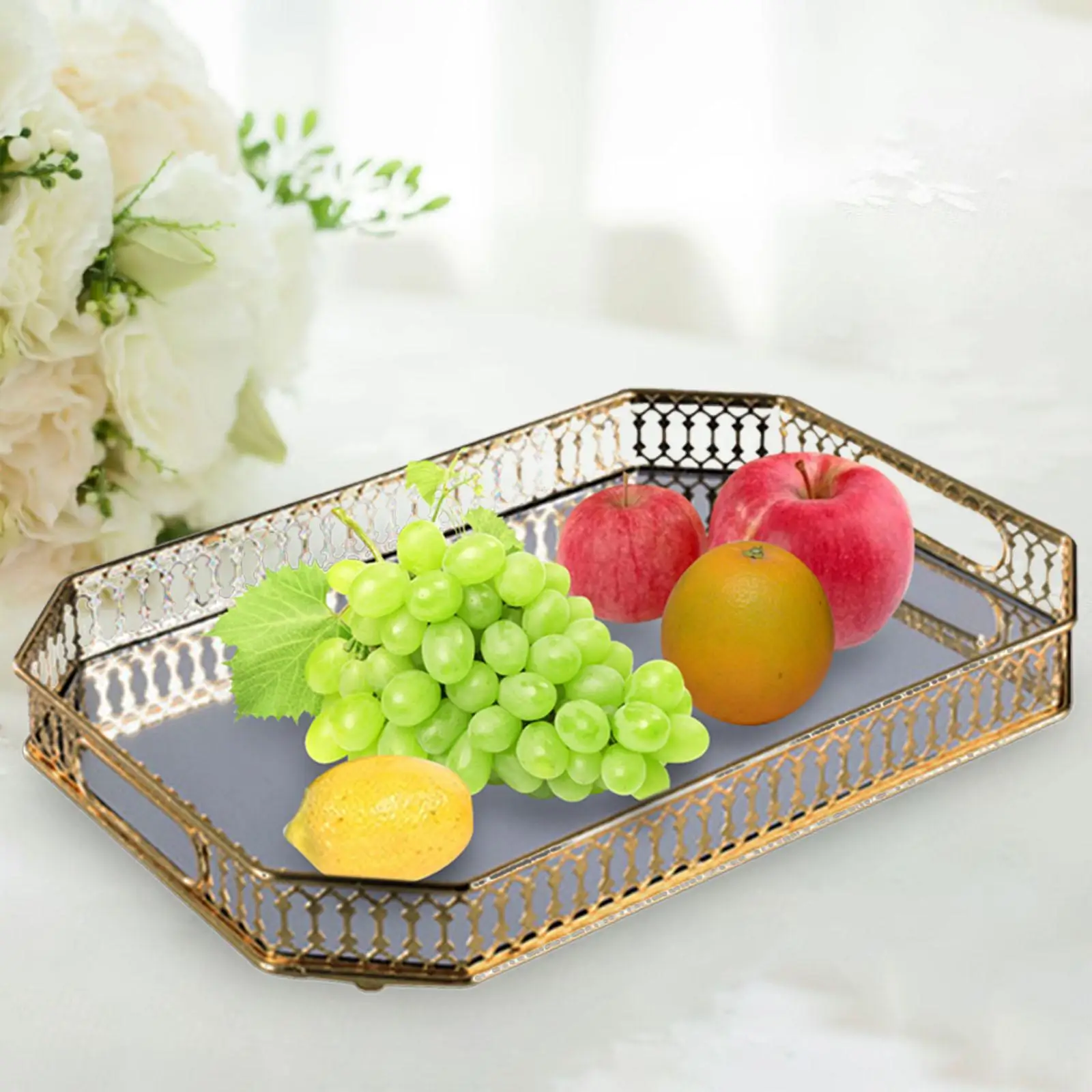 Mirror Serving Tray Fruit Plate Desktop for Food Snack Cake Makeup Coffee