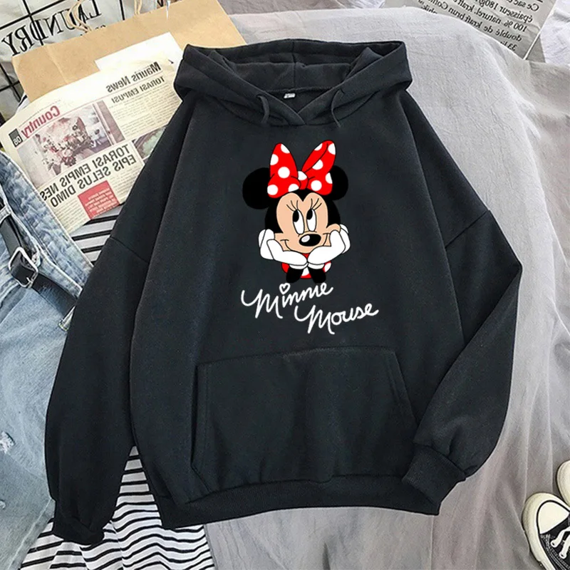 Disney Women Hoodies Minnie Mickey Mouse Hoodies Cartoon Tops Long Sleeve Pockets Sweatshirts Fashion Hooded Women naruto hoodie