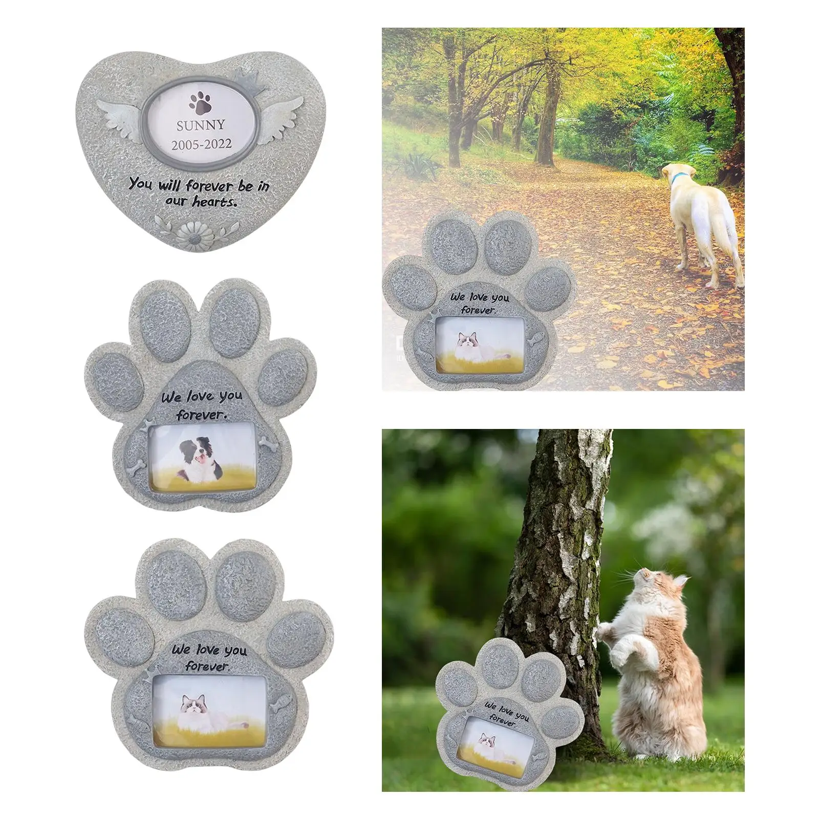 Dog Grave Marker with Picture Slot, Animal Funeral Resin Dog Headstone for Garden Backyard Indoor Outdoor Loss of Pet Gift