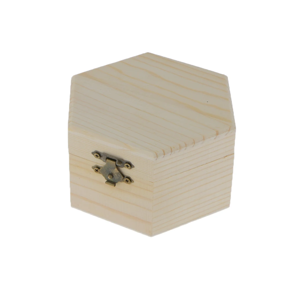 henovo Unpainted Plain Hexagonal Wooden Jewelry Box Trinket Chest Gift Box