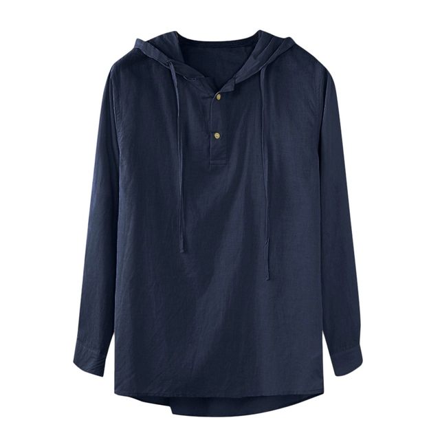 Suehaiwe's Brand Long-sleeved Hooded Shirt Men Linen And Cotton