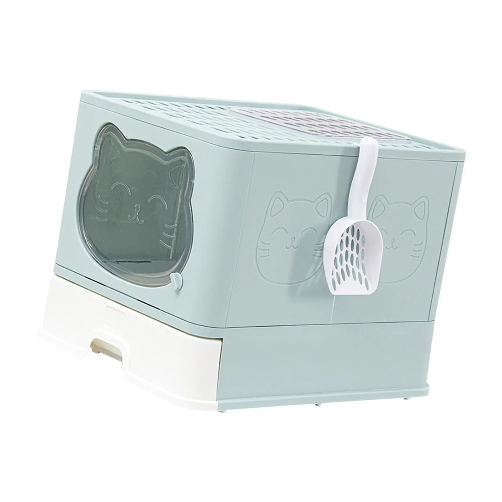 Large Cat Litter Box Foldable Fully Enclosed Hooded Closed Front Door and Top Exit Cat Potty Hollow Holes AT The Top Portable