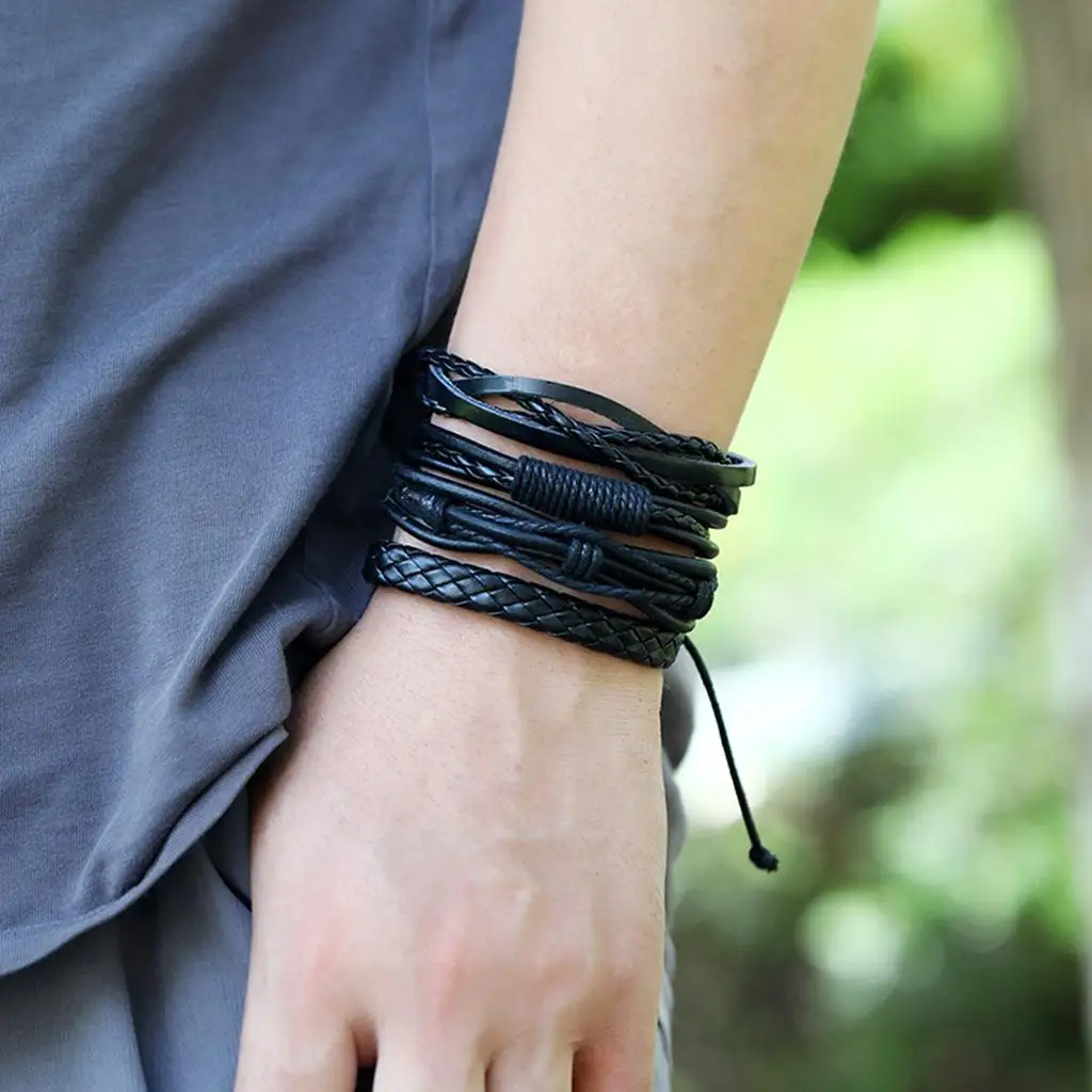 10Pcs Leather Cuff Bracelets Handmade Jewelry Adjustable Wristband for Teen