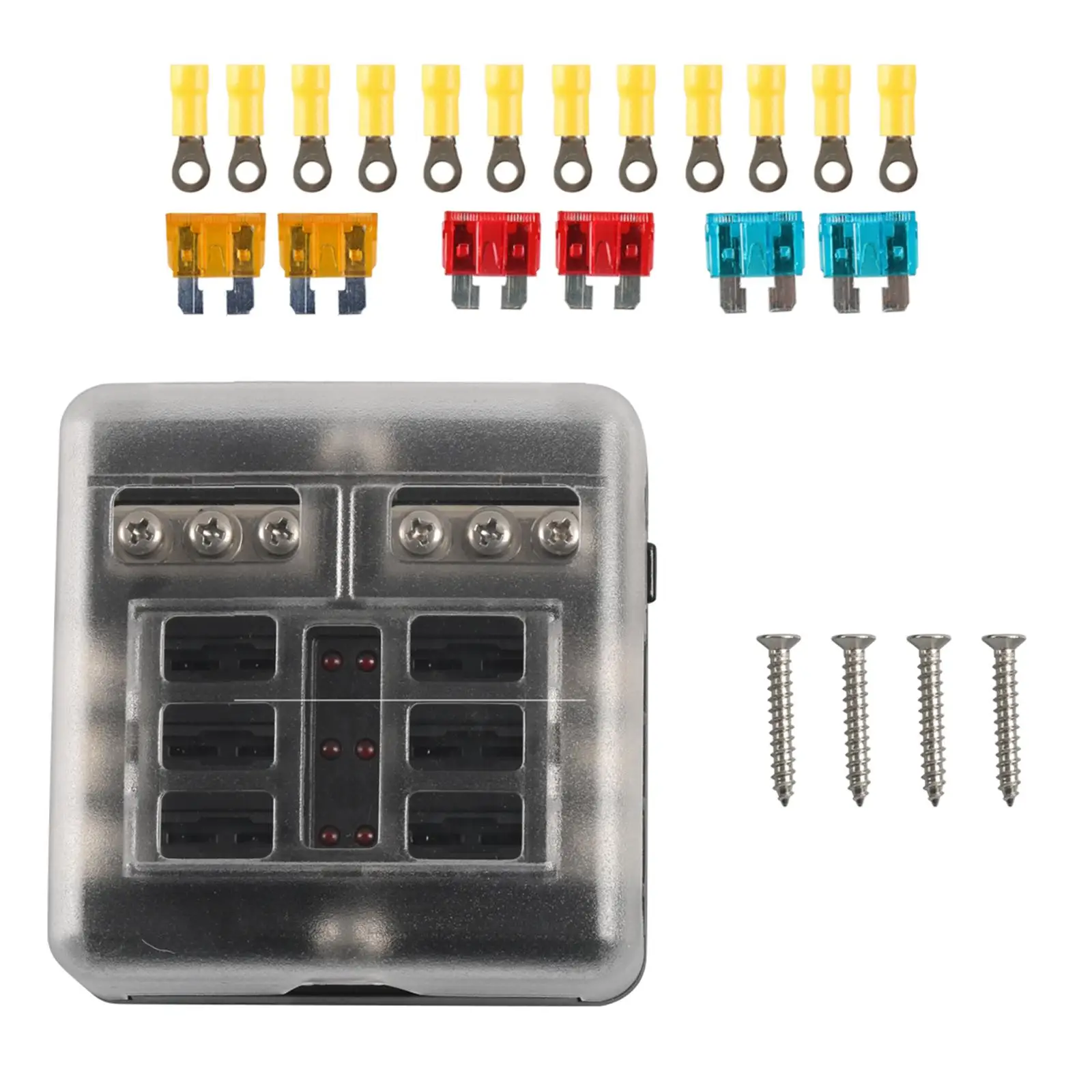 6 Way Blade Fuse Block LED Indicator with 15A 10A 5A Fuses W/Negative Damp Proof 6 Circuit Fuse Box Holder Fit for Marine Car