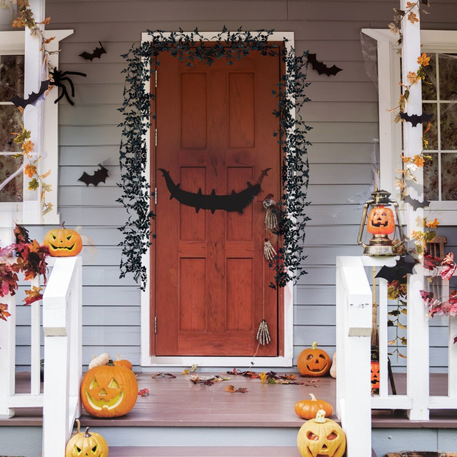 Black Artificial Hanging Plants - Fake Ivy Garland For Halloween, Thanksgiving Decor | Indoor Outdoor Greenery
