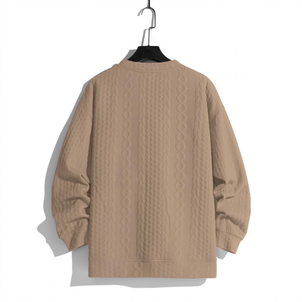 Description Picture 6 of itemRound Neck Men Sweatshirt Cozy Men's Knitted Sweater Soft Loose-fit Pullover with Applique Detailing for Fall Winter Warm Men