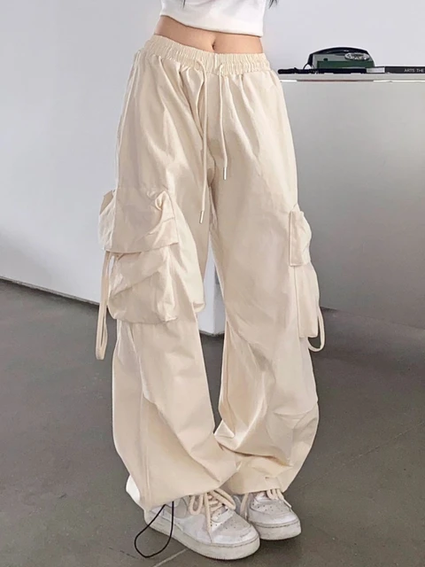Pantalones Cargo Vintage Y2K para mujer, ropa de calle, pantalones de  paracaídas Harajuku coreanos, pantalones de chándal Beige, pantalones de  Joggers de pierna ancha - AliExpress