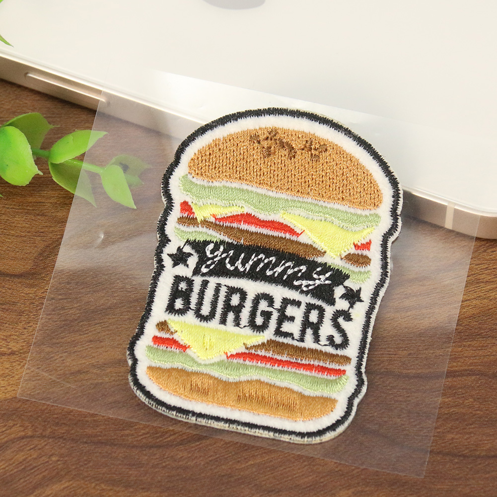 2 Stück selbstklebende Burger-Form-Aufnäher, bestickt, englisches Alphabet, Kleidung, Taschen, Dekoration, Scrapbooking-Zubehör – Detail 1