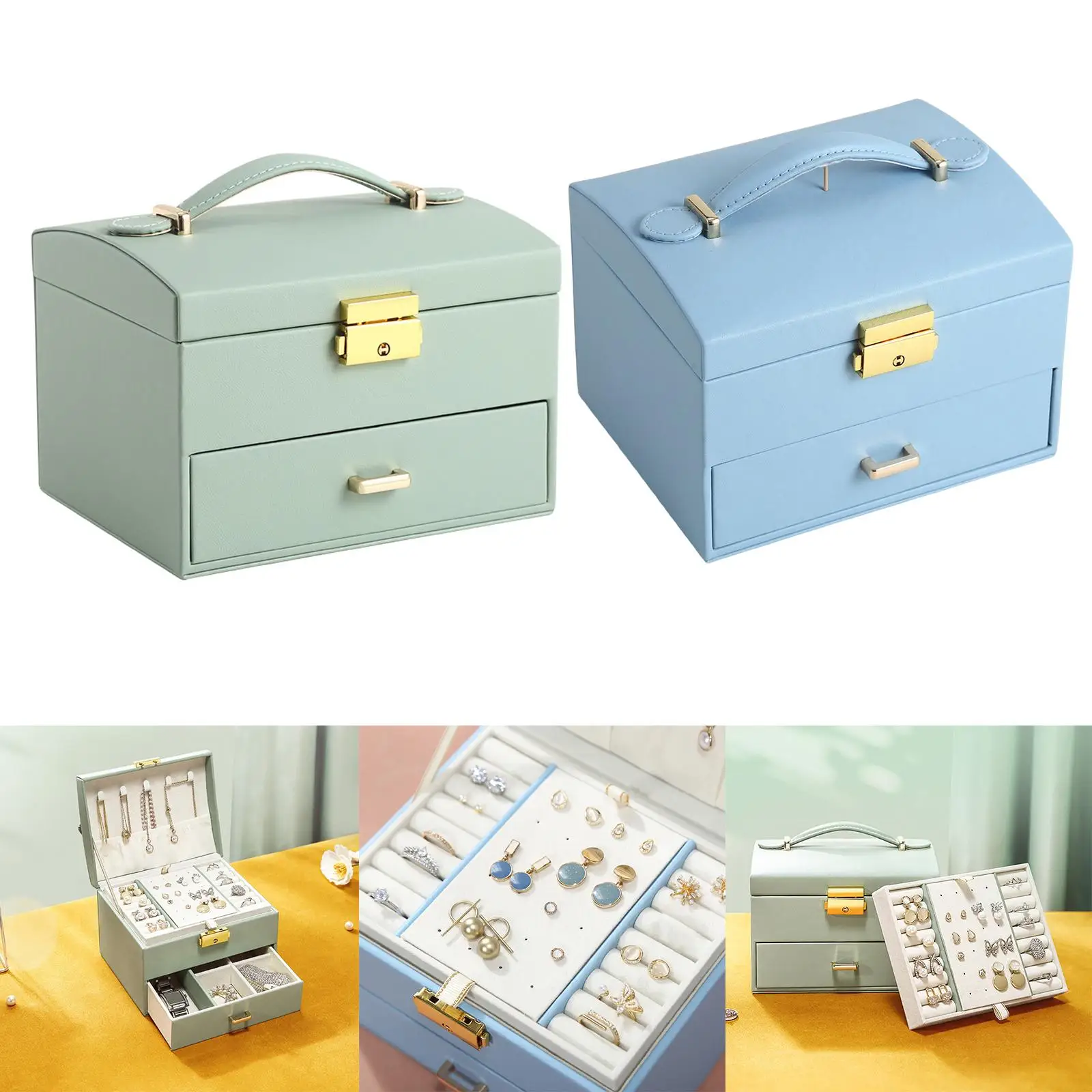 Jewelry Storage Box Lockable Display Tray 2 Layers Easy to Clean Wide Application with Removable Internal Partitions Travel