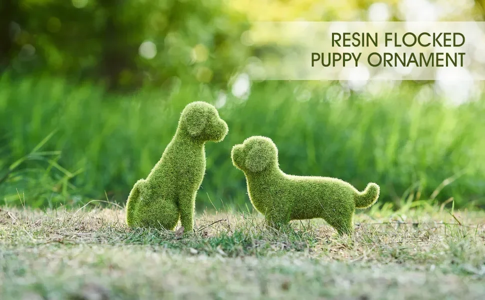 Resin Flocked Puppy Statuette