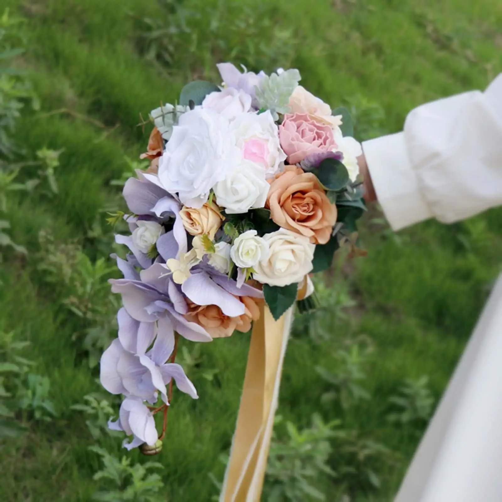 Multicolored Silk Cascading Bouquets Toss Bouquet for Wedding Ceremony, Festivals, Bridal Shower, Rehearsal Dinner Elegant