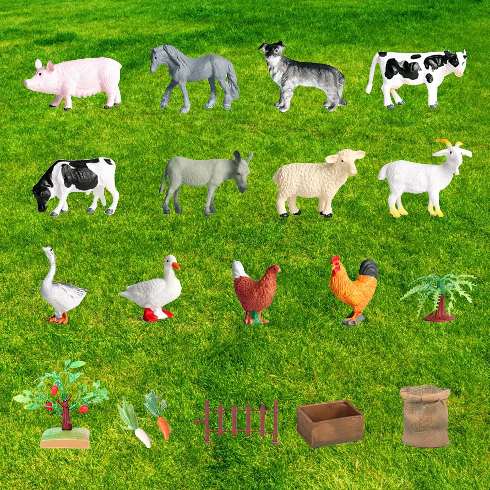 12x Miniature Farm Animals Model Animal Figurines Garden DIY Kit for Decor