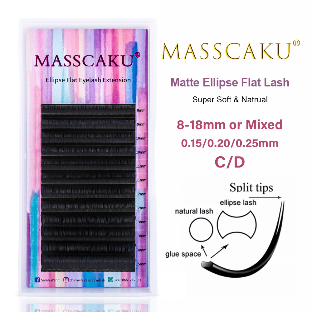 Best of MASSCAKU Ellipse Flat Lashes Soft Split-tips Fake Eyelash Extension Individual Eyelashes Nature Flat Ellipse Eyelashes Supplies Reviews & Tips