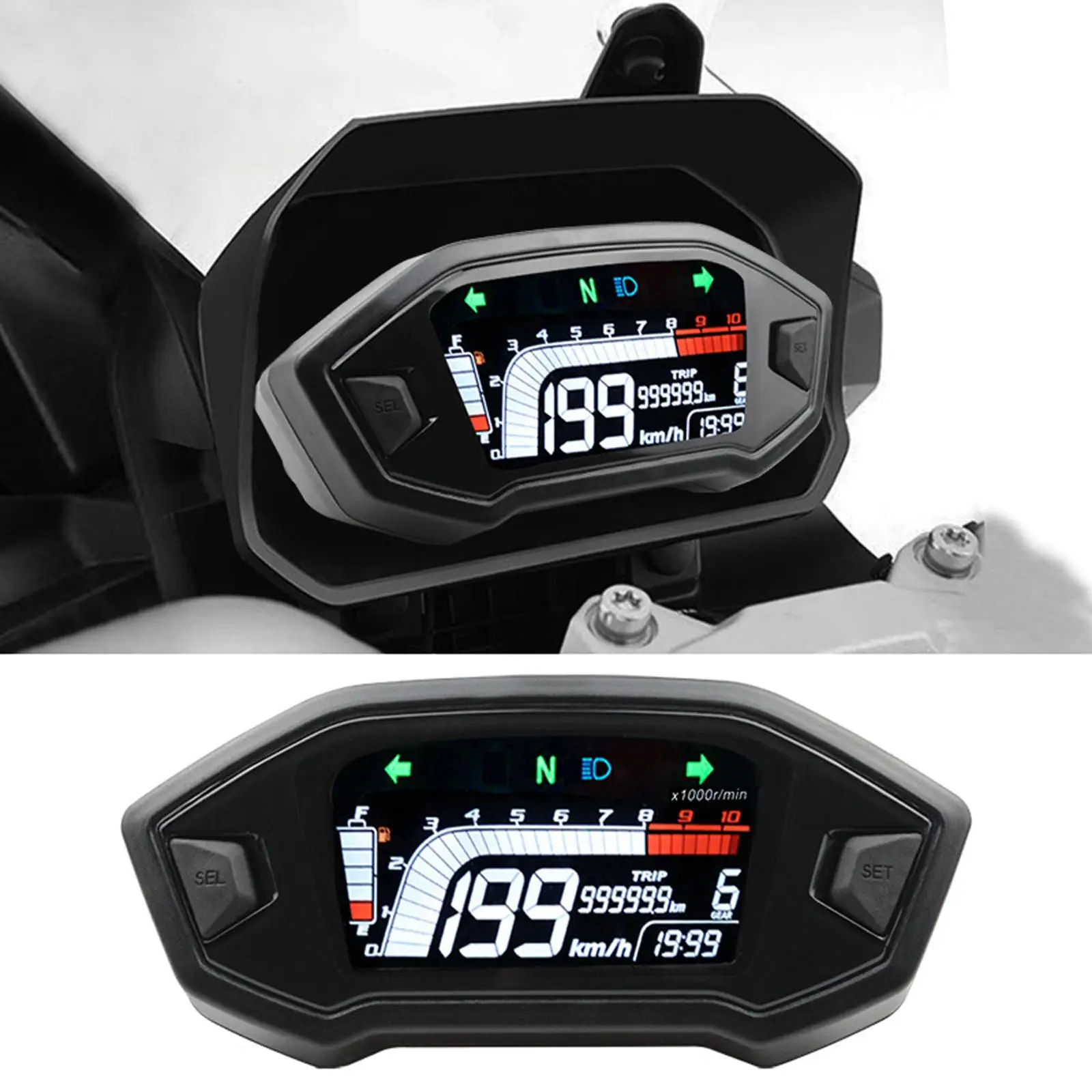 Motorcycle LCD Digital  Gauge Universal for 1, 2, 4 Cylinder Motorcycles Accessory Adjustable Durable Backlight