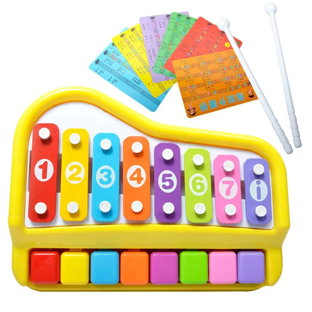  2 in 1 Piano Xylophone (8 Keys, with Music Cards) for Baby Kids, Educational Musical Toy