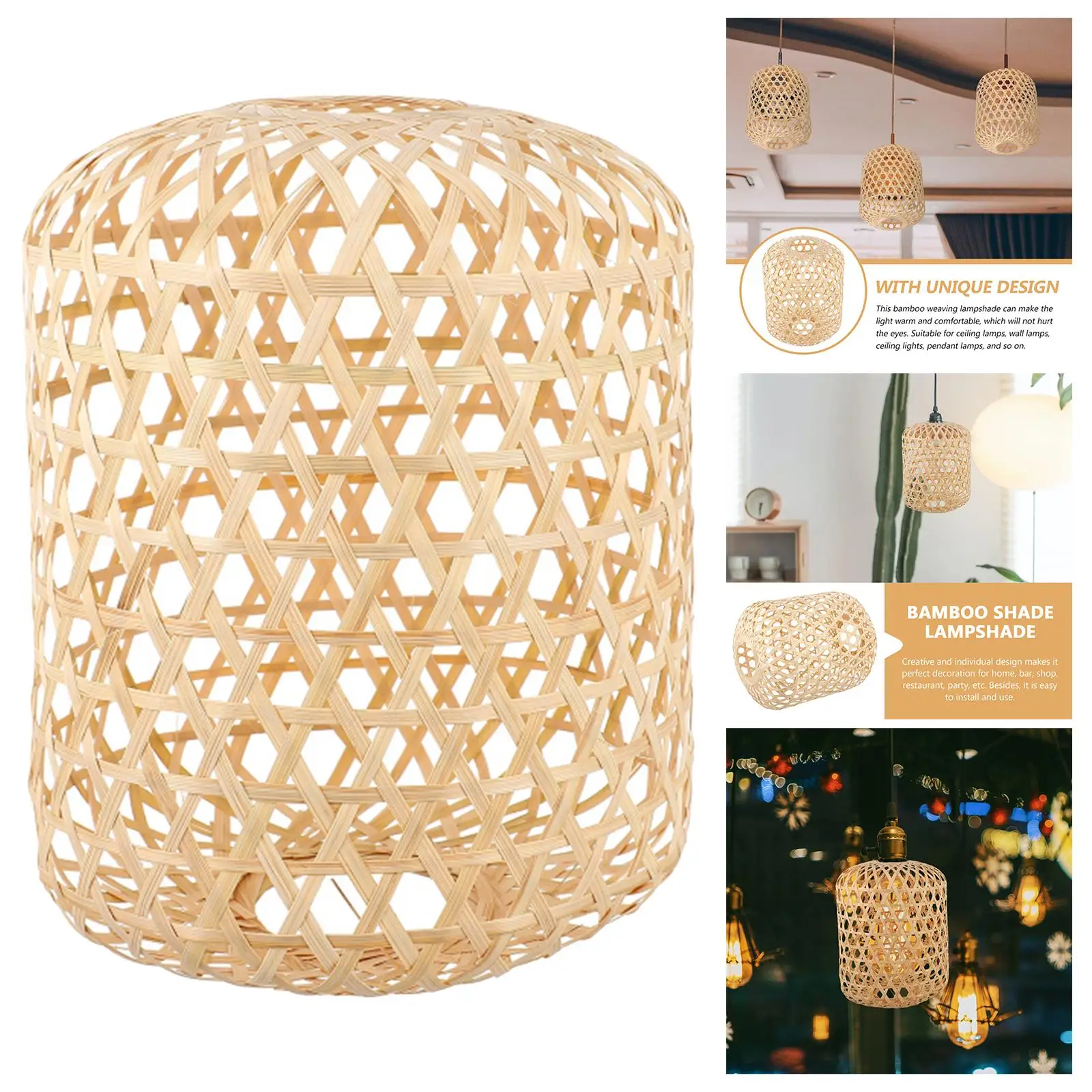 Pendant Light Shade Lantern Weave Rattan Basket Bulb Guard for Ceiling Fan Light Chandelier Hanging Light Fixture Teahouse Cafe