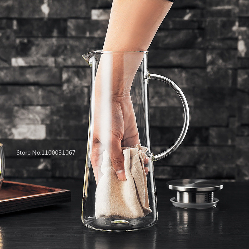 Cylinder Glass Water Pitcher With Stainless Steel Lid - 1100Ml