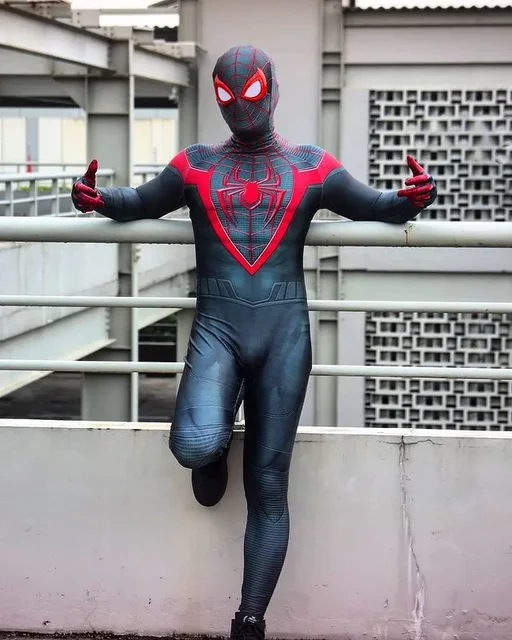 大人のスパイダーマンコスプレ衣装,ハロウィーンの衣装,黒と赤のスーパーヒーロー全身タイツ,マイルのモラルPS5 - AliExpress