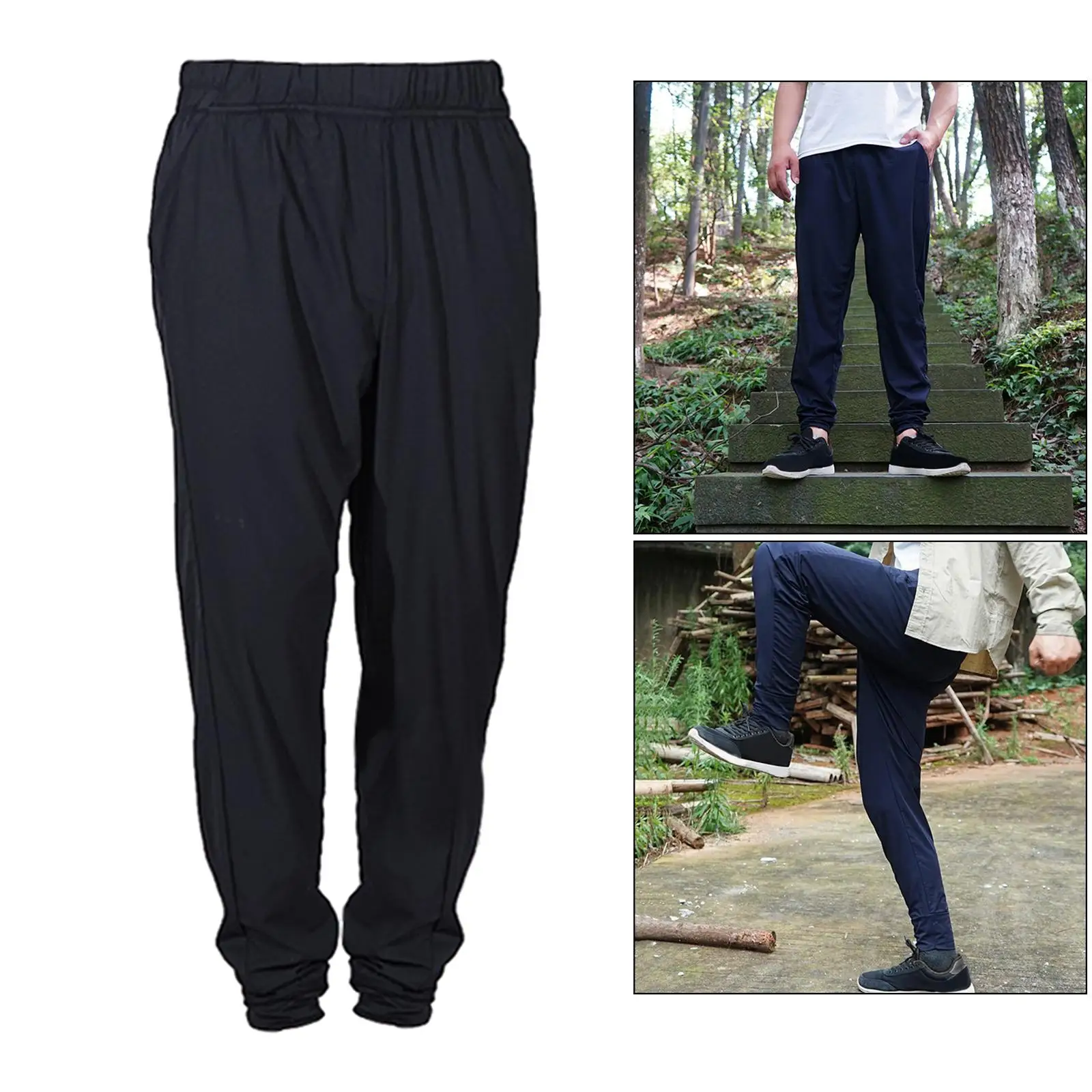 Elastic Waist Hiking Water Resistant Pants  Athletic Lightweight Breathable Sweatpants Casual Pants Black